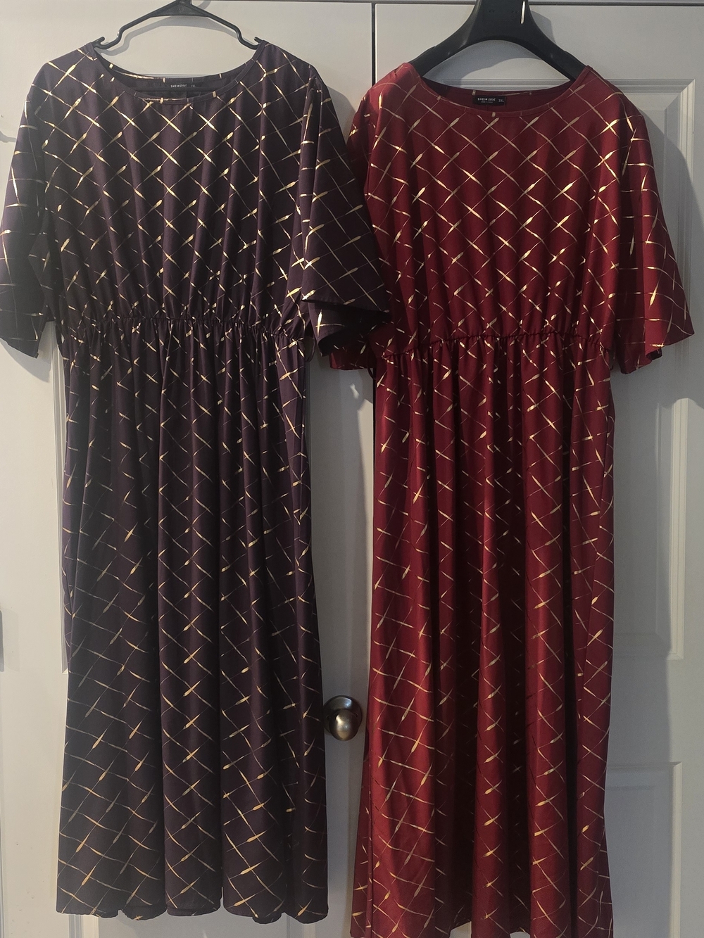 SHEIN Burgundy and Plum Gold-Accent Midi Dresses